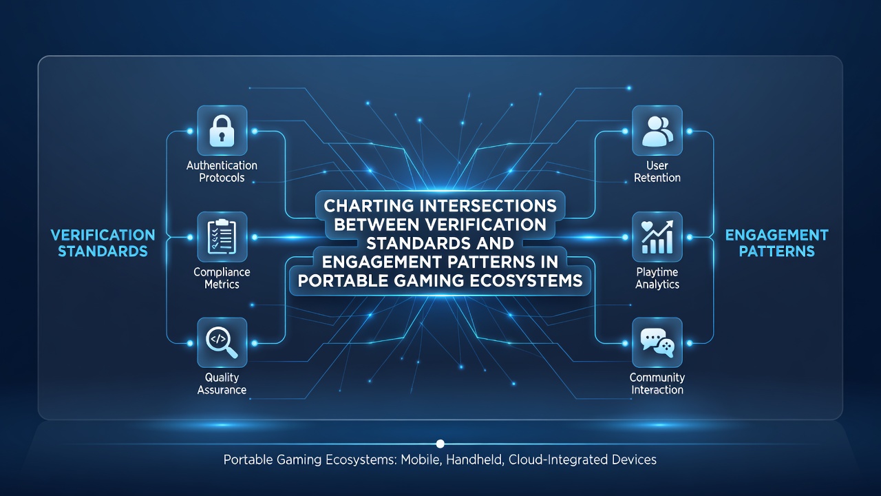 Portable gaming devices displaying verification interfaces alongside user engagement dashboards in mobile ecosystems