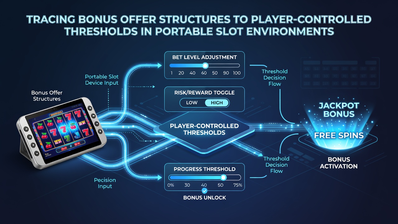 Close-up view of a portable device displaying adjustable threshold controls linked to slot bonus offers
